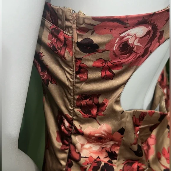 Oh Polly Floral Satin Lace-Up Corset Mini Dress - Picture 3 of 5